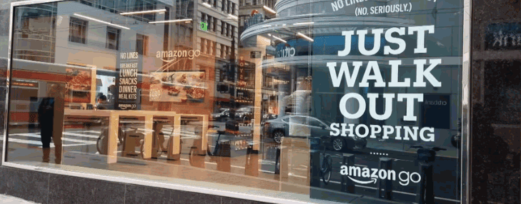 A modern Amazon office building with sleek glass architecture, the Amazon logo prominently displayed, and a professional, tech-driven atmosphere.