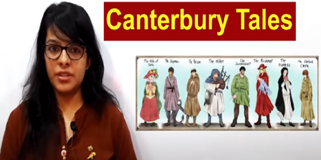 Geoffrey Chaucer writing The Canterbury Tales set in 14th-century England