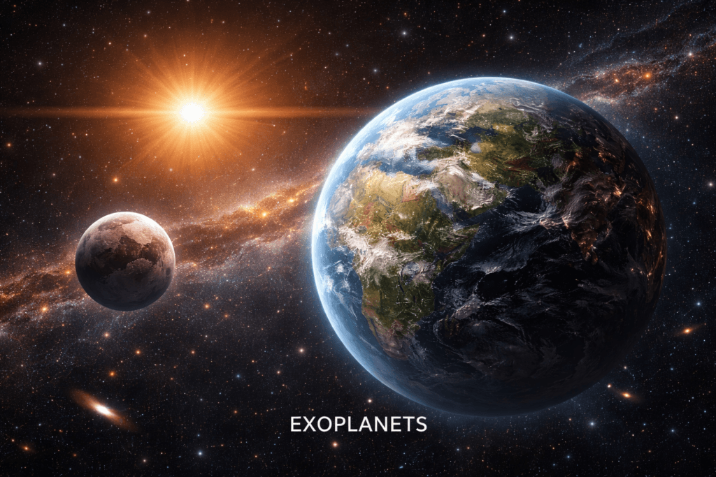 Realistic view of exoplanets orbiting a distant star system