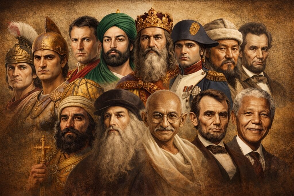 Chambers Dictionary of World History: A Complete Guide for Students and History Lovers 4 Famous historical personalities from world history including Alexander the Great, Julius Caesar, Ashoka, Gandhi, and Nelson Mandela