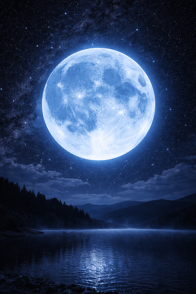 A realistic image of the Blue Moon, the second full moon in a single month in 2026